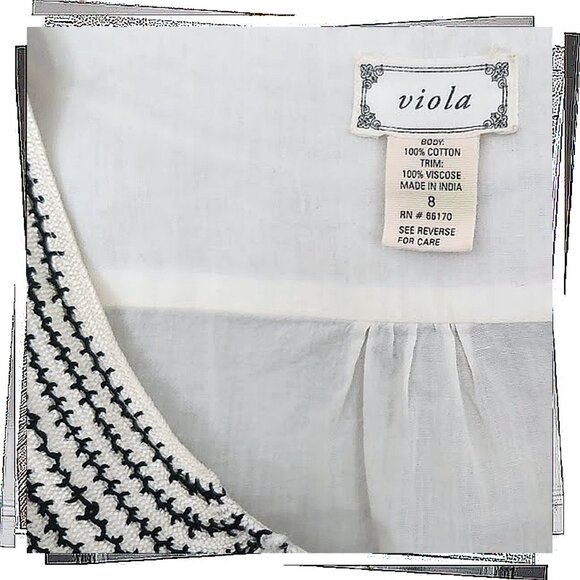 Sheer White Cotton Button Down w/ Black Viscose Embroidered Trim (4 US / UK 8) - Picture 3 of 4